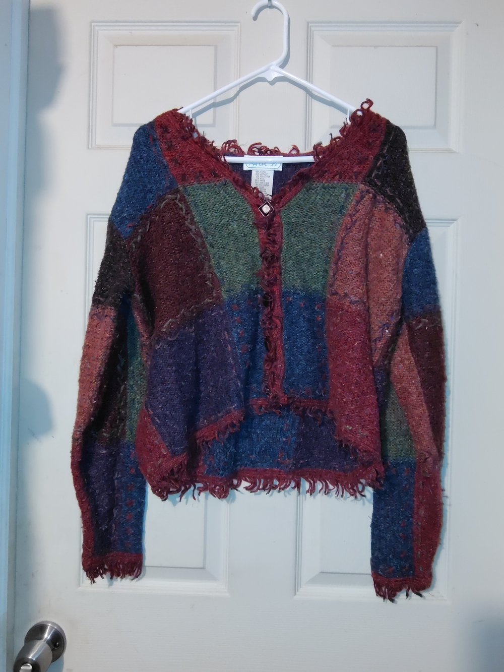 Multi Color Patchwork Fringe Knit Cardigan - Unknown Brand